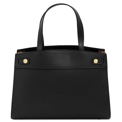 Musa Italian leather handbag in black with a structured silhouette and two top handles