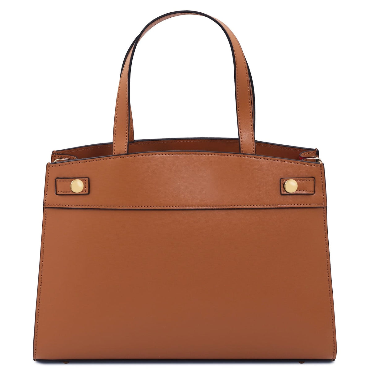 Musa Italian leather handbag in tan with two top handles.
