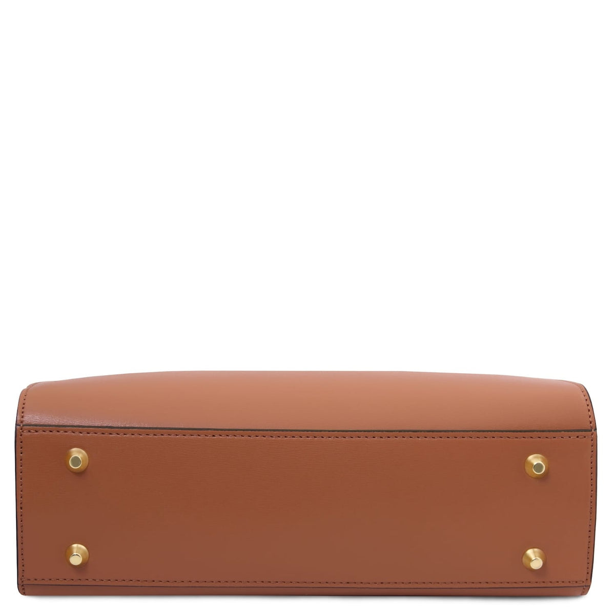 Bottom view of Musa handbag showing four gold feet.