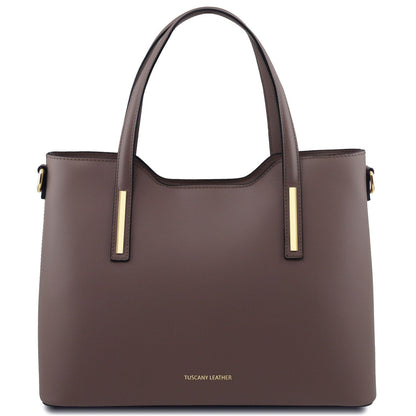 Borse a spalla in pelle Dark Taupe Olimpia - Borsa tote in pelle italiana | TL141412 San Rocco Italia