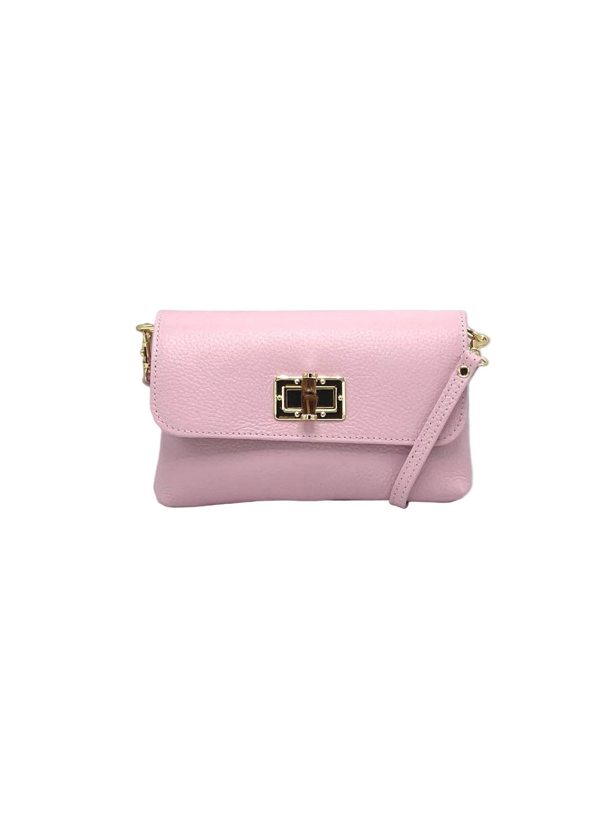 Orbetello Leather Shoulder Bag in soft pink with a gold turnlock clasp.