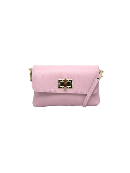 Orbetello Leather Shoulder Bag in soft pink with a gold turnlock clasp.