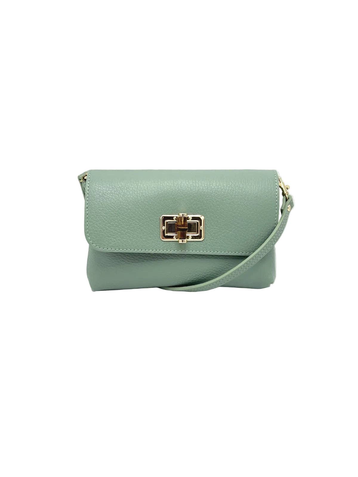 Orbetello leather shoulder bag in mint green with a gold turnlock clasp.