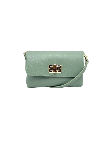 Orbetello leather shoulder bag in mint green with a gold turnlock clasp.