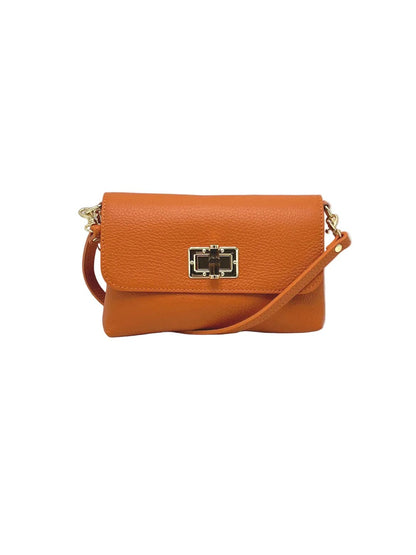 Orange pebbled leather Orbetello shoulder bag with gold turn lock clasp and strap