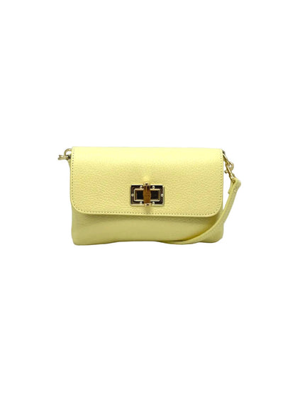 Orbetello Leather Shoulder Bag in pastel yellow with a gold turnlock clasp.