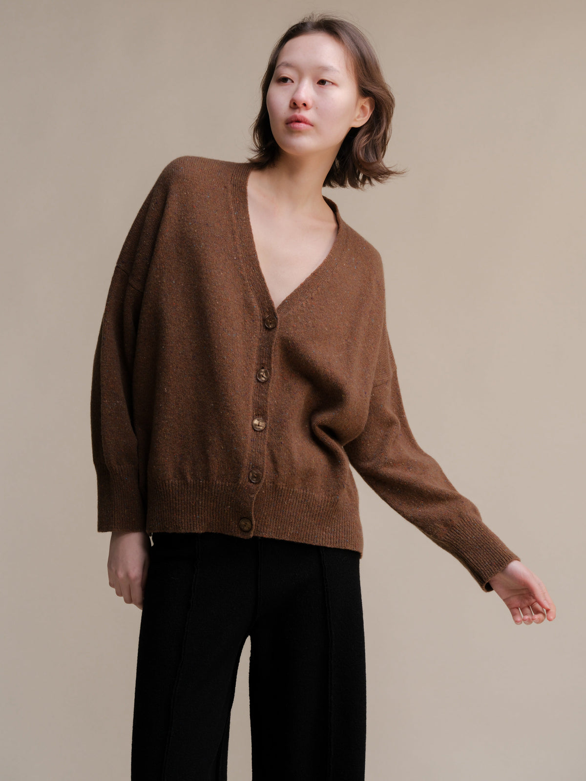 Malhas Caramelo / S Cardigan oversized em tweed - Mistura de lã San Rocco Italia