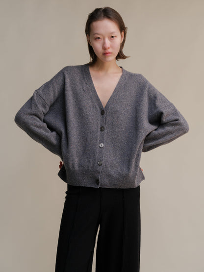 Malhas Cinzento escuro / S Cardigan oversized em tweed - Mistura de lã San Rocco Italia
