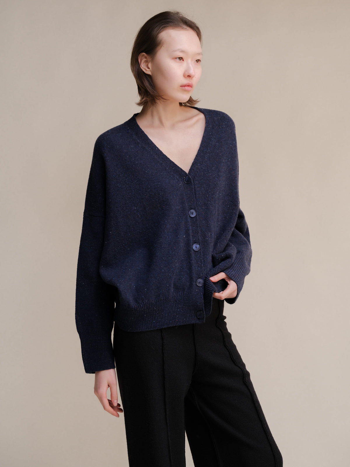 Malhas Azul-marinho / S Cardigan oversized em tweed - Mistura de lã San Rocco Italia