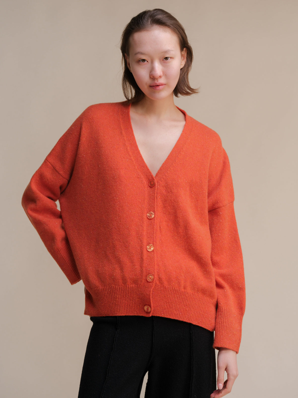 Malhas Laranja / S Cardigan oversized em tweed - Mistura de lã San Rocco Italia