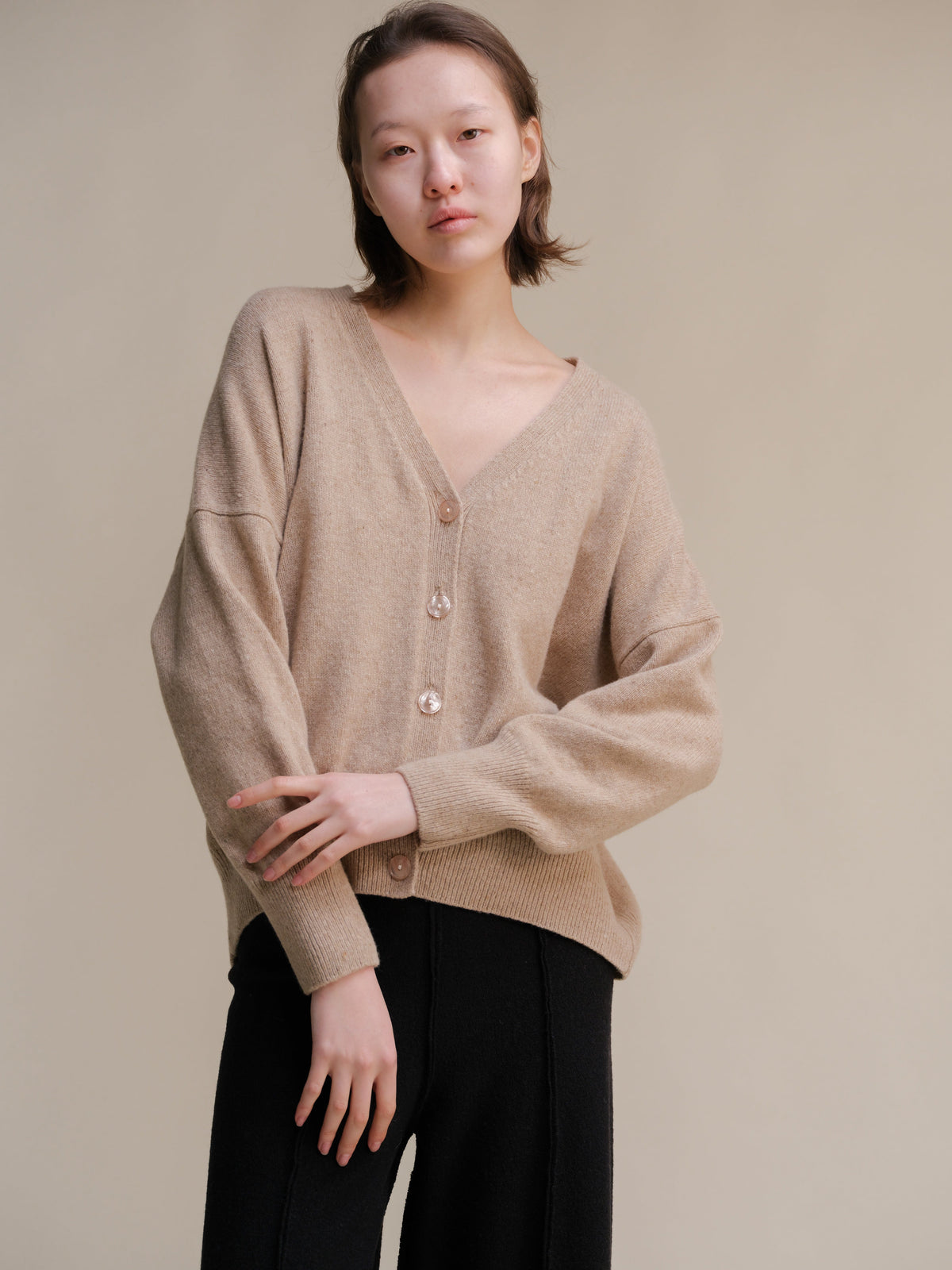 Malhas Areia / S Cardigan oversized em tweed - Mistura de lã San Rocco Italia
