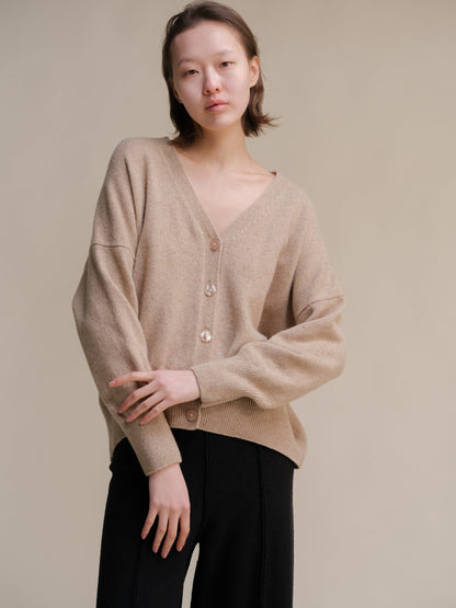 Malhas Areia / S Cardigan oversized em tweed - Mistura de lã San Rocco Italia