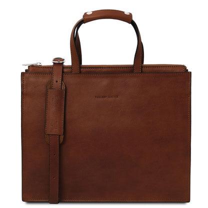 Leather briefcases Brown Palermo - Italian leather 3-compartment briefcase for women | TL142452 San Rocco Italia