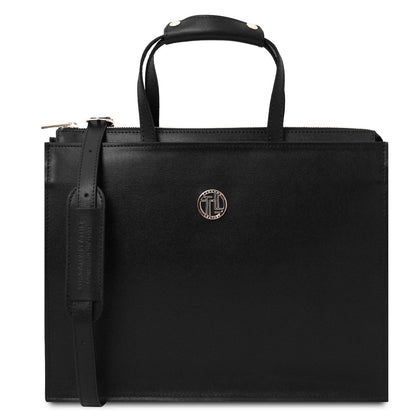 Leather briefcases Black Palermo - Saffiano Italian leather briefcase 3-compartment for women | TL141369 San Rocco Italia