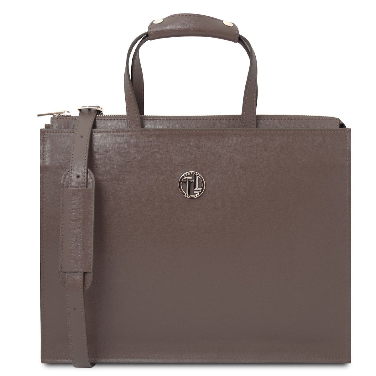Leather briefcases Dark Taupe Palermo - Saffiano Italian leather briefcase 3-compartment for women | TL141369 San Rocco Italia