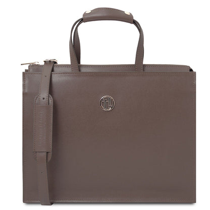 Leather briefcases Dark Taupe Palermo - Saffiano Italian leather briefcase 3-compartment for women | TL141369 San Rocco Italia