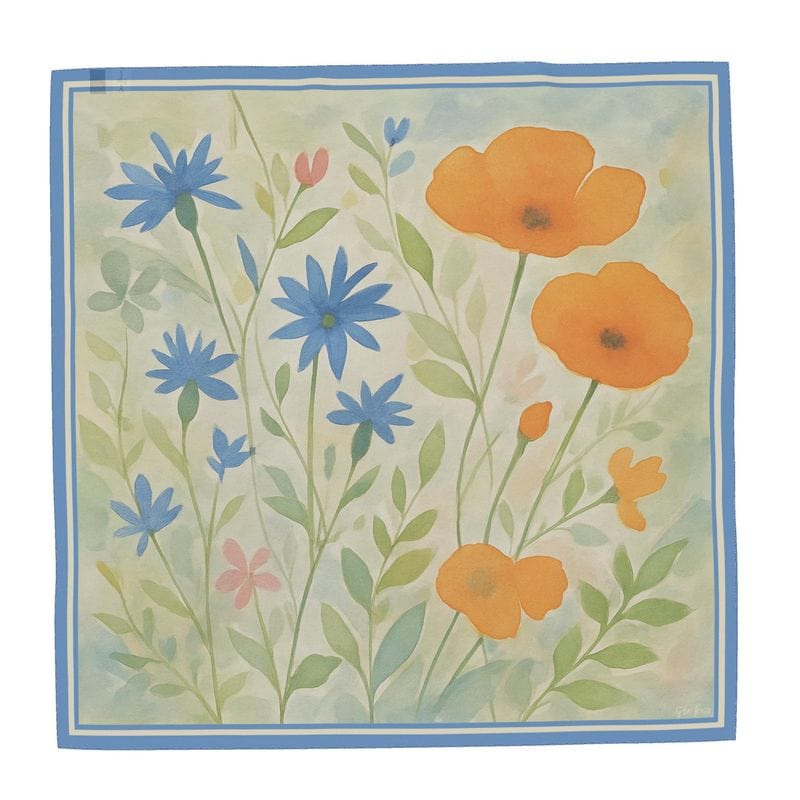 Scarves 90x90 cm / Silk Georgette 50 g/m² (100% silk) / Classic (one-sided) Papaveri e Fiordalisi Silk Scarf San Rocco Italia