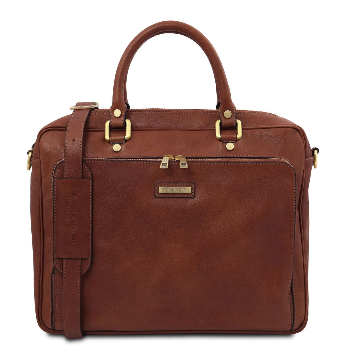 Leather laptop bags Brown Pisa - Matte leather laptop briefcase with front pocket | TL142427 San Rocco Italia