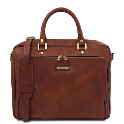 Leather laptop bags Brown Pisa - Matte leather laptop briefcase with front pocket | TL142427 San Rocco Italia