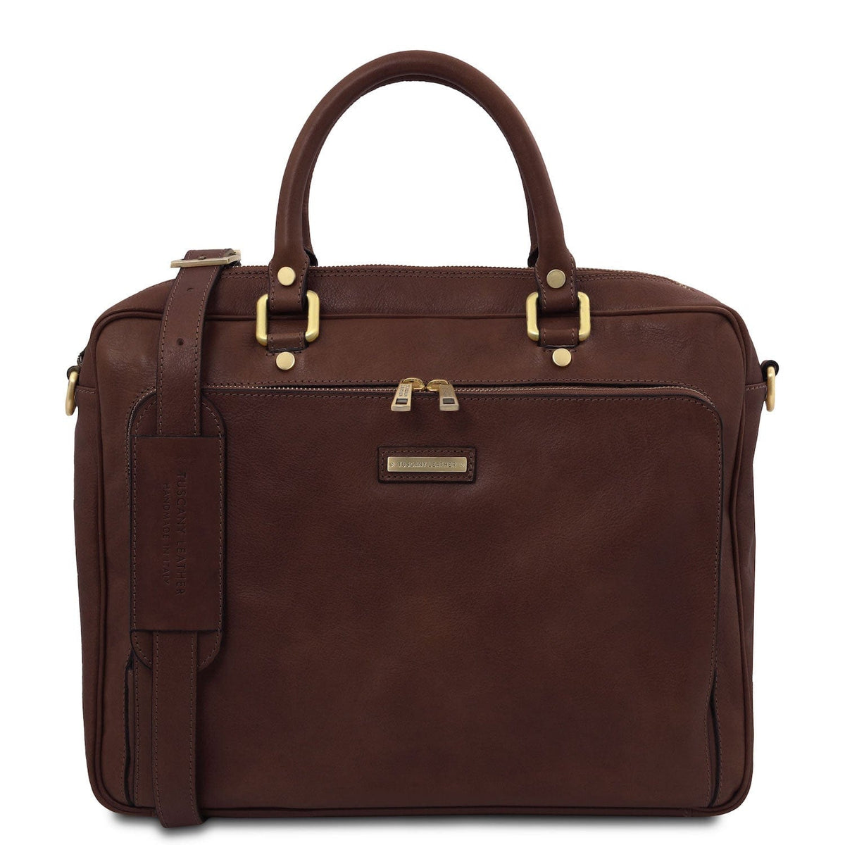 Leather laptop bags Dark Brown Pisa - Matte leather laptop briefcase with front pocket | TL142427 San Rocco Italia