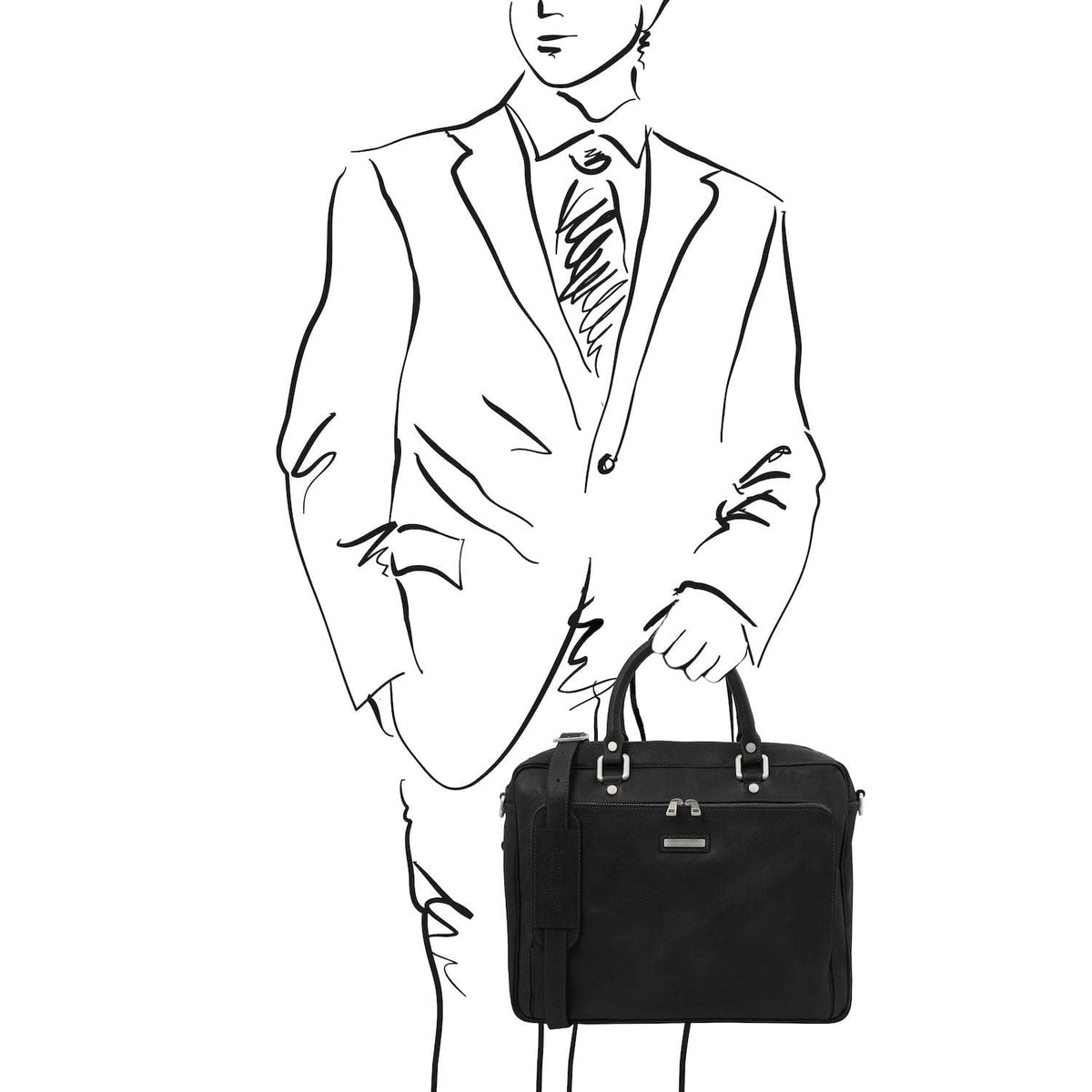 Leather laptop bags Pisa - Matte leather laptop briefcase with front pocket | TL142427 San Rocco Italia