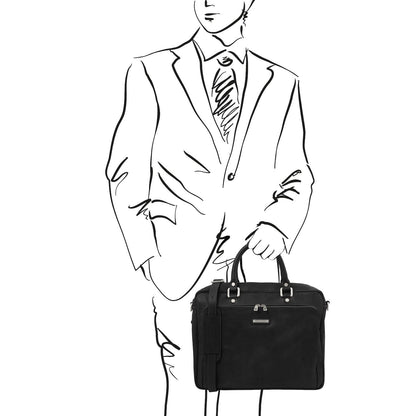 Leather laptop bags Pisa - Matte leather laptop briefcase with front pocket | TL142427 San Rocco Italia