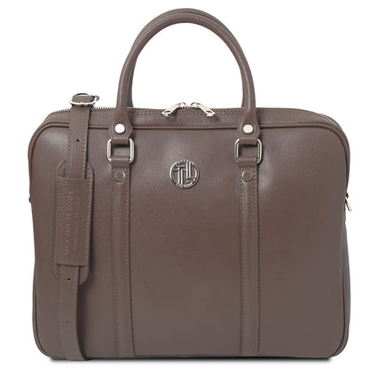 Leather laptop bags Dark Taupe Prato - Exclusive Saffiano leather laptop case | TL142453 San Rocco Italia