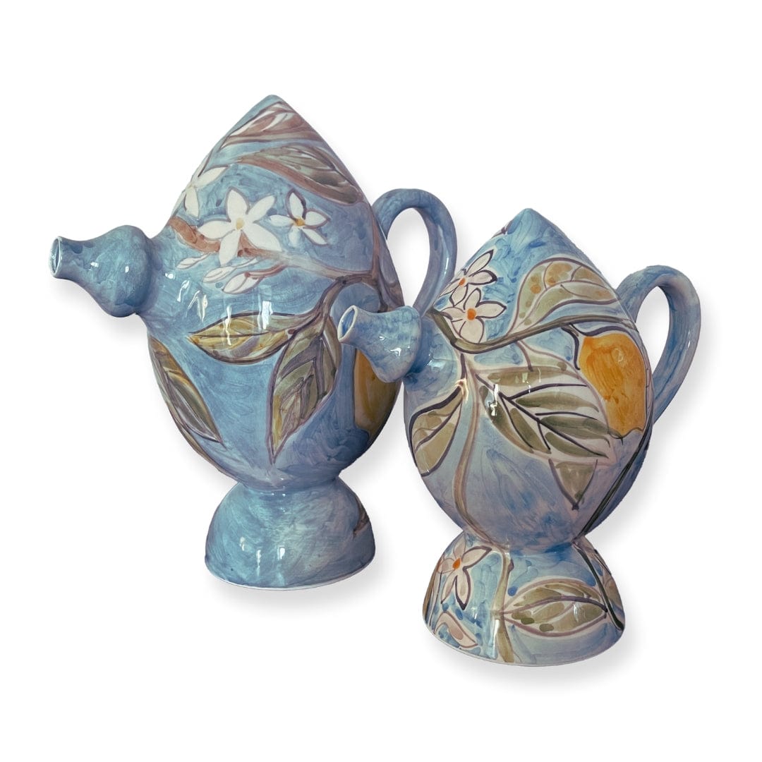 Bummulo Brocca siciliana in ceramica “Bummulo Malandrino” - Blu con limoni e fiori d’arancio San Rocco Italia