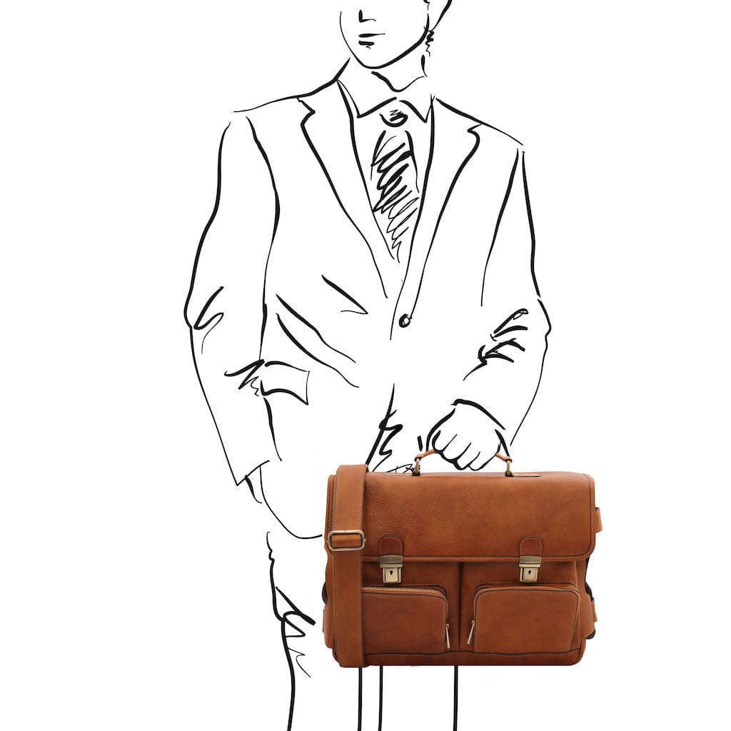 Borse porta laptop in pelle Ventimiglia - Cartella TL SMART in pelle multicomparto con tasche frontali | TL142069 San Rocco Italia