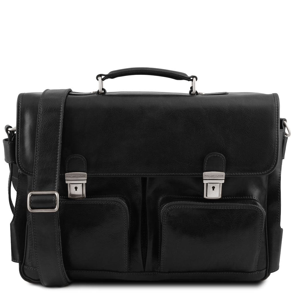 Borse porta laptop in pelle Nero Ventimiglia - Cartella TL SMART in pelle multicomparto con tasche frontali | TL142069 San Rocco Italia