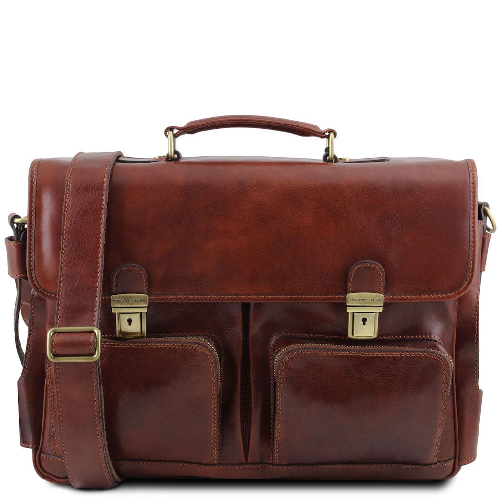 Borse porta laptop in pelle Marrone Ventimiglia - Cartella TL SMART in pelle multicomparto con tasche frontali | TL142069 San Rocco Italia