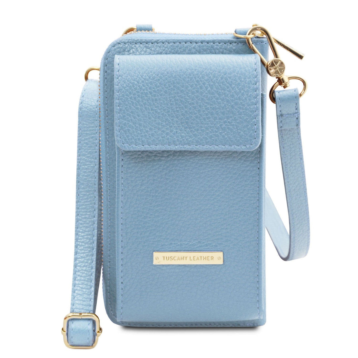 Bolsos de hombro de piel Azul claro TL Bag - Cartera de piel con correa y compartimento para móvil | TL142323 San Rocco Italia