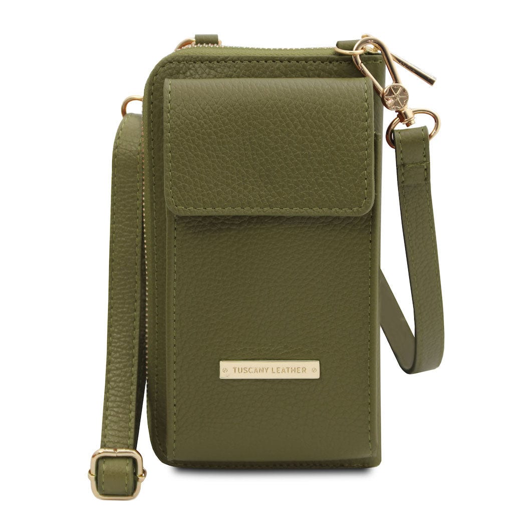 Bolsos de hombro de piel Verde bosque TL Bag - Cartera de piel con correa y compartimento para móvil | TL142323 San Rocco Italia