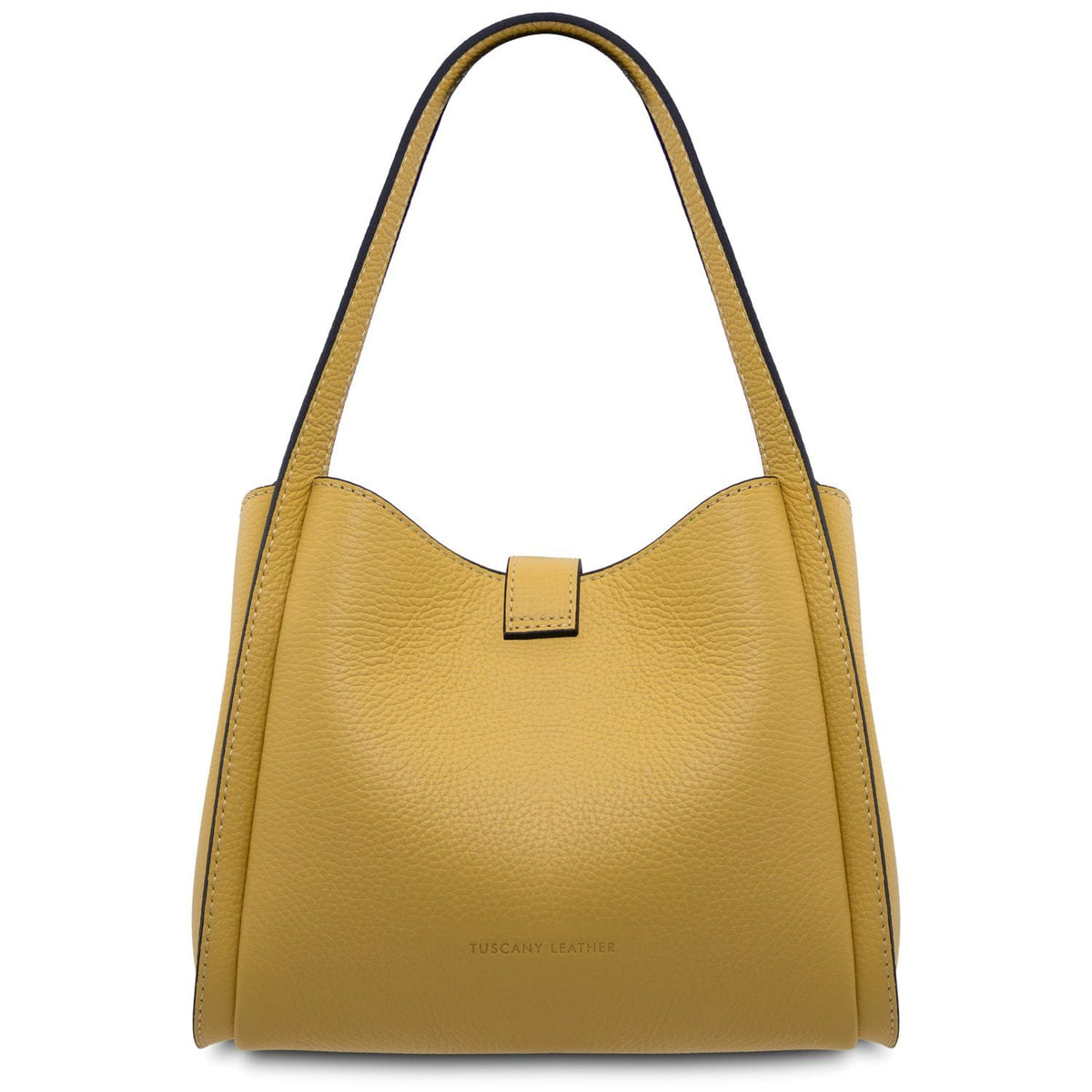 Soave giallo senape pelle morbida hebag con curved top e accessori metallici color oro