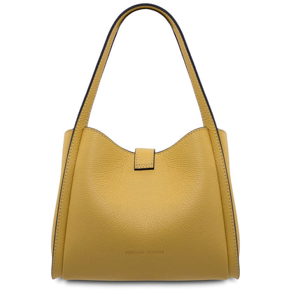 Soave giallo senape pelle morbida hebag con curved top e accessori metallici color oro