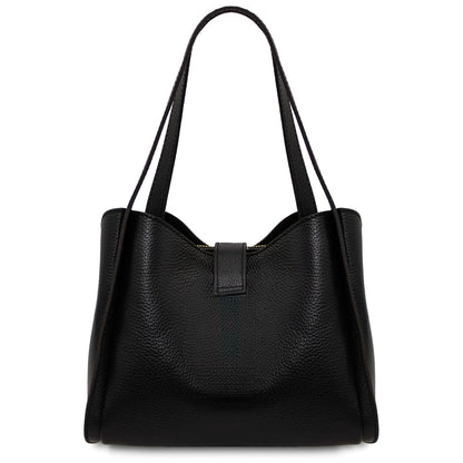Soave pelle morbida hebag in nero pelle martellata con double shoulder straps