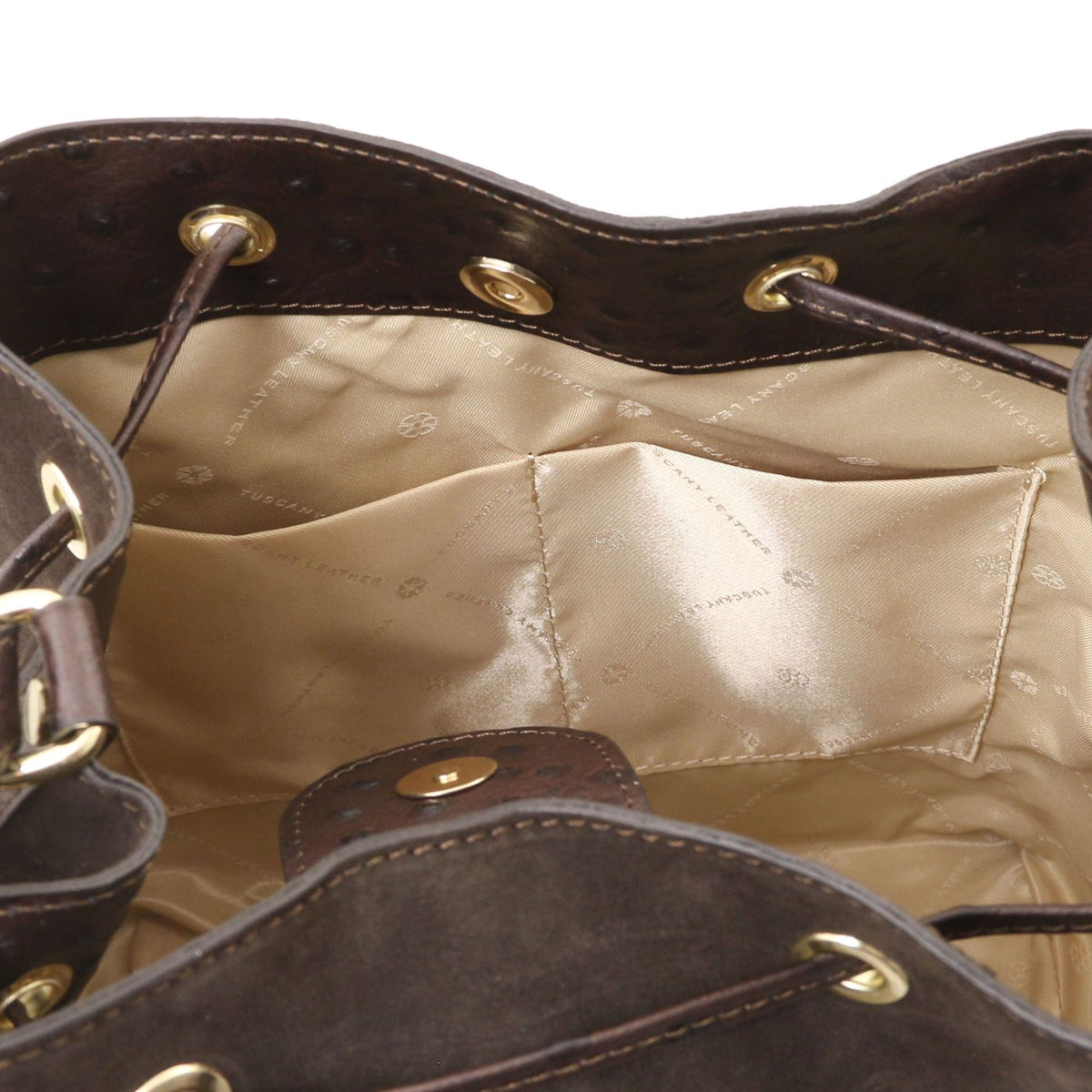 Ostrea – Beuteltasche aus Veloursleder und Leder mit Straußenprägung