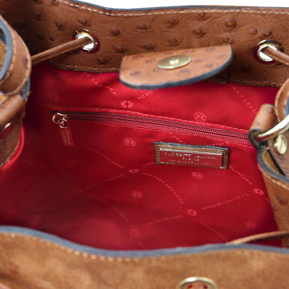 Ostrea – Beuteltasche aus Veloursleder und Leder mit Straußenprägung