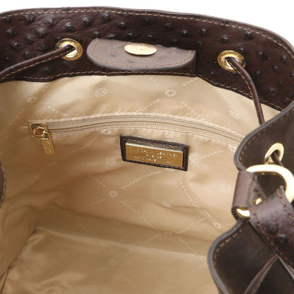 Ostrea – Beuteltasche aus Veloursleder und Leder mit Straußenprägung