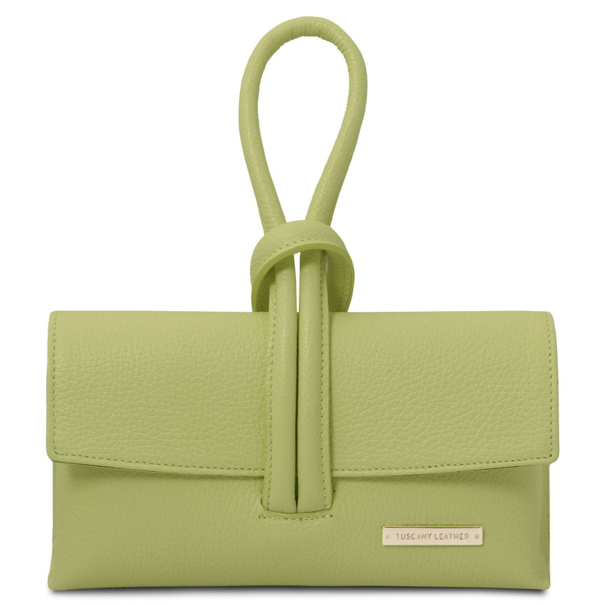 Lime green handbag with a strap tegen witte achtergrond