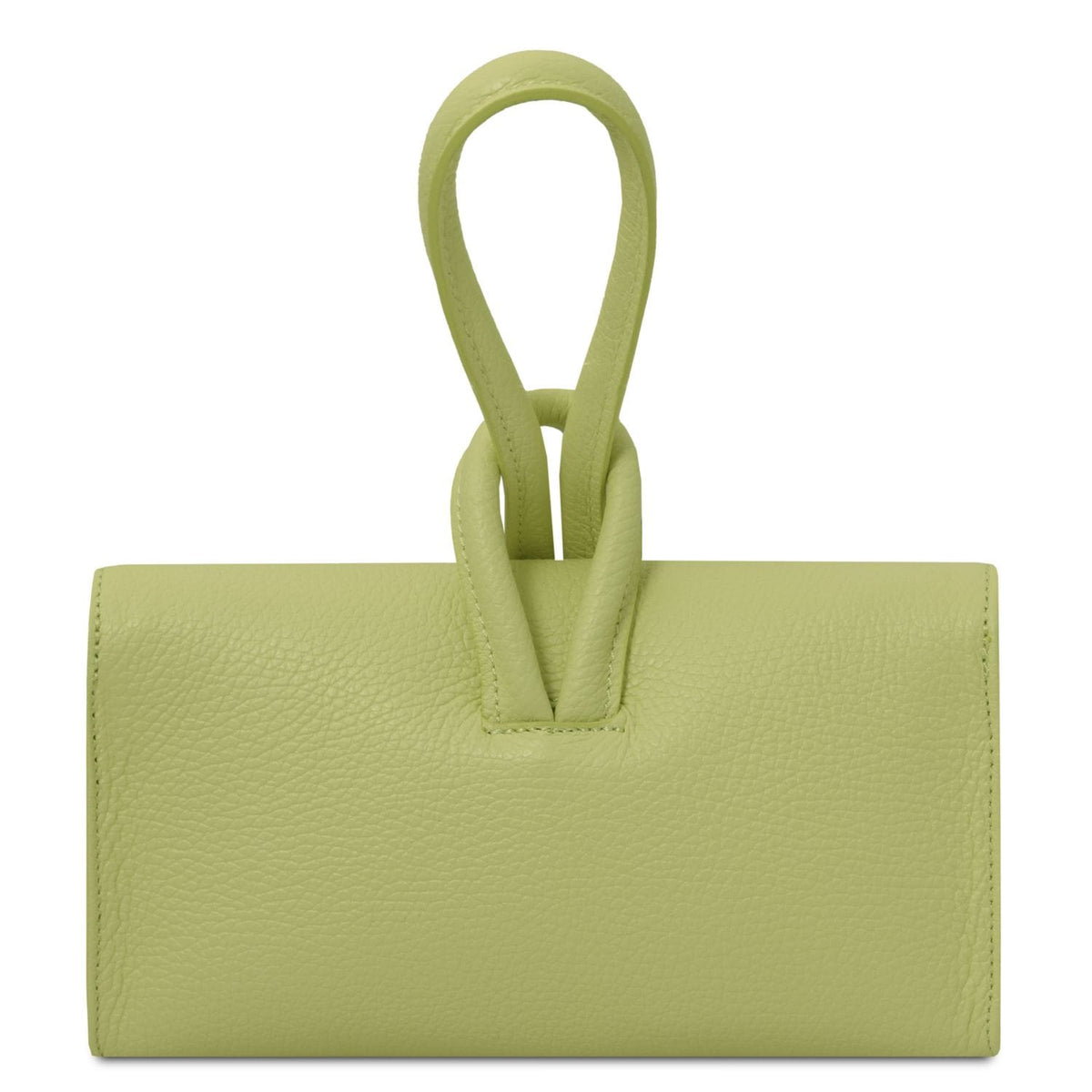 Lime green leather foldover clutch with a double loop handvat