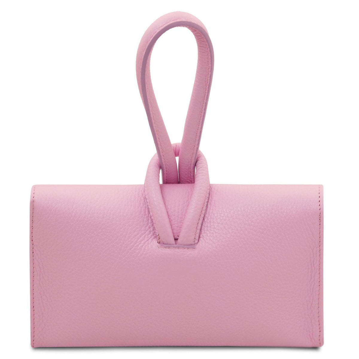 Roze foldover leather clutch with a looped handvat