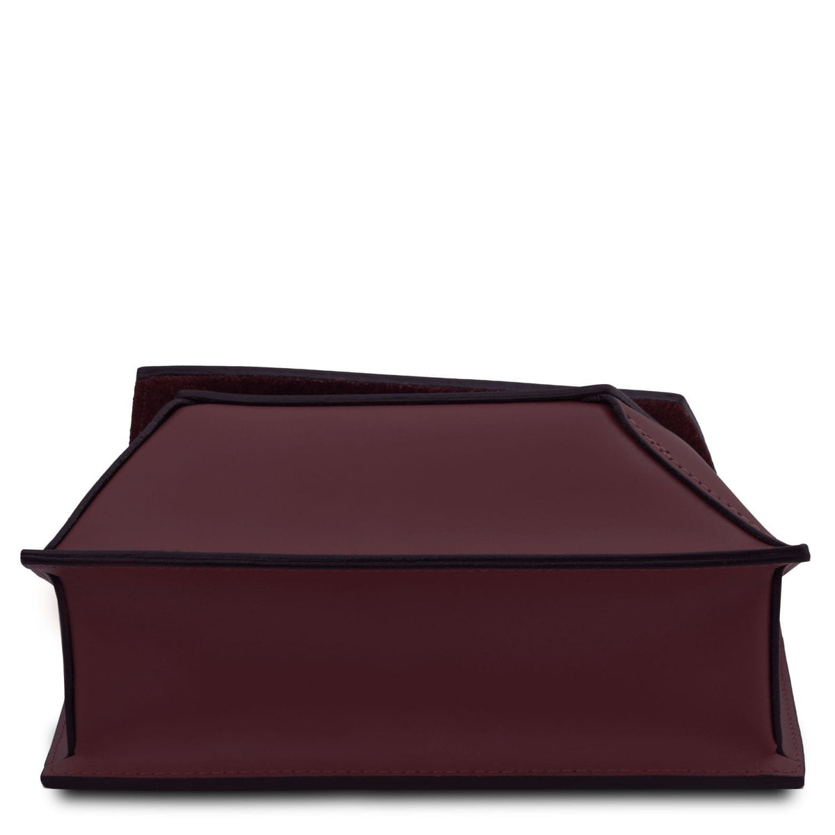 TL Bag - Leather shoulder bag  | TL142253 in burgundy leather with geometric shape and black trim on white background