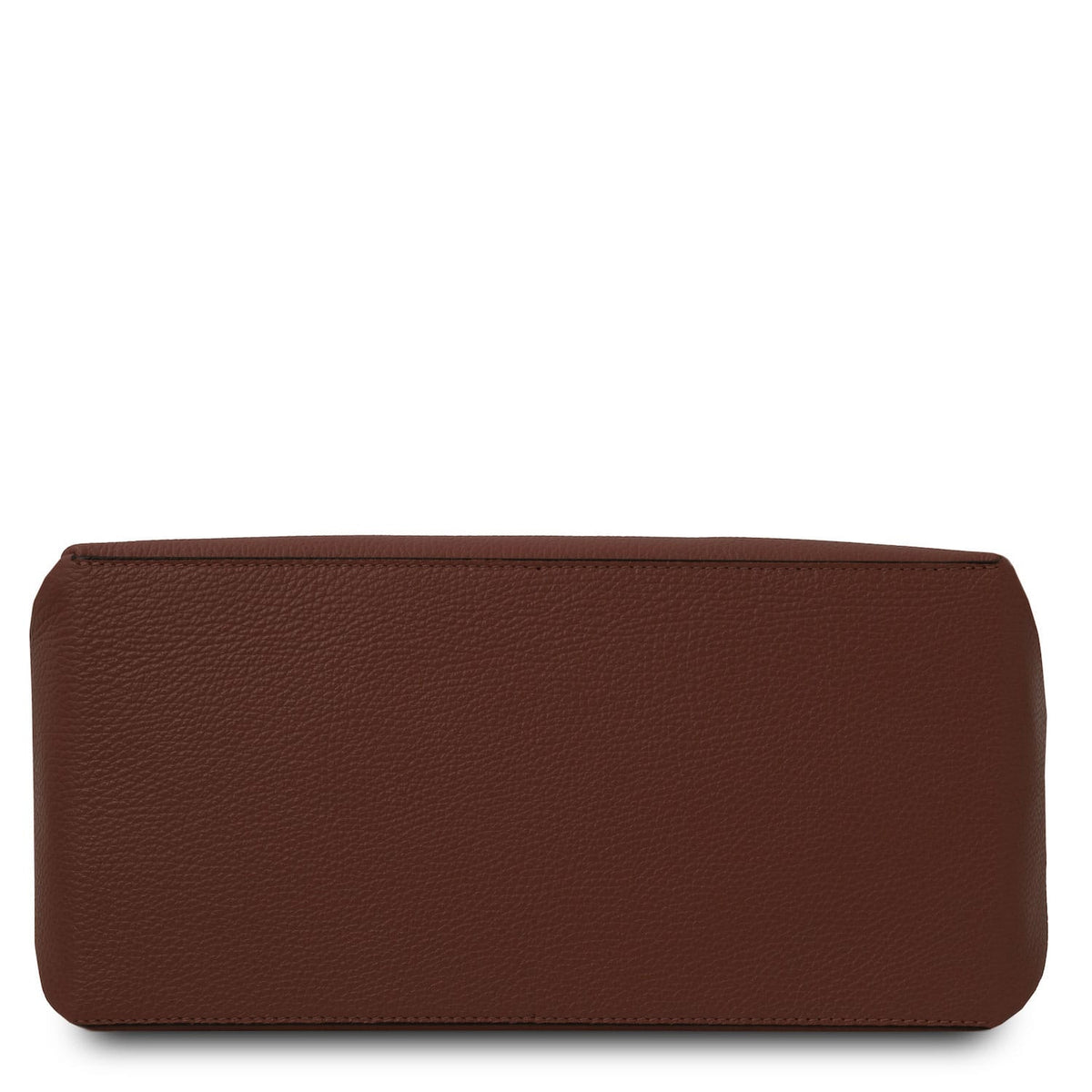 TL Bag - Soft Italian leather handbag | TL142087 in brown pebbled leather with rectangular shape on white background.