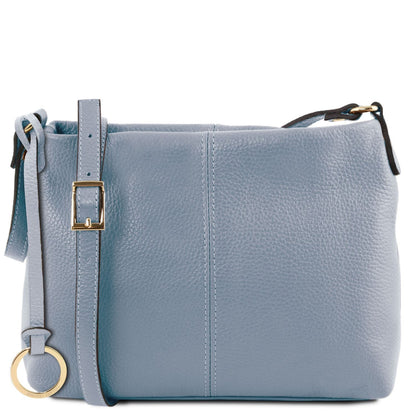 TL Bag soft azzurro leather shoulder bag con tracolla regolabile e gold buckle.