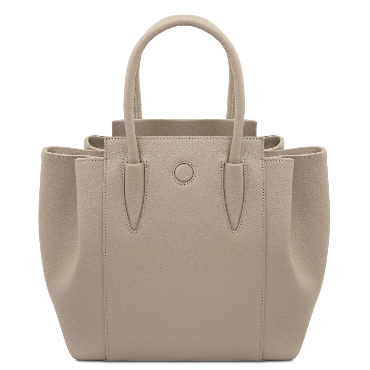 Taupe Tulipan Borsa in pelle italiana con texture martellata e two manici superiori arrotondati.