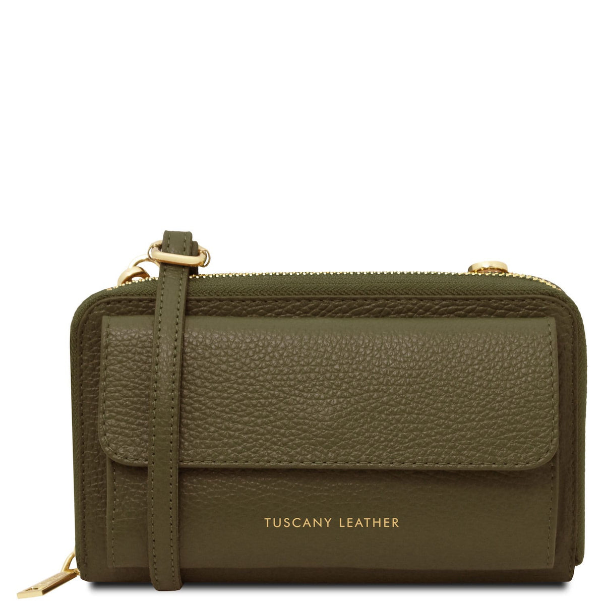 Bolsos de hombro de piel Verde bosque Urania - Leather phone wallet with strap | TL142433 San Rocco Italia
