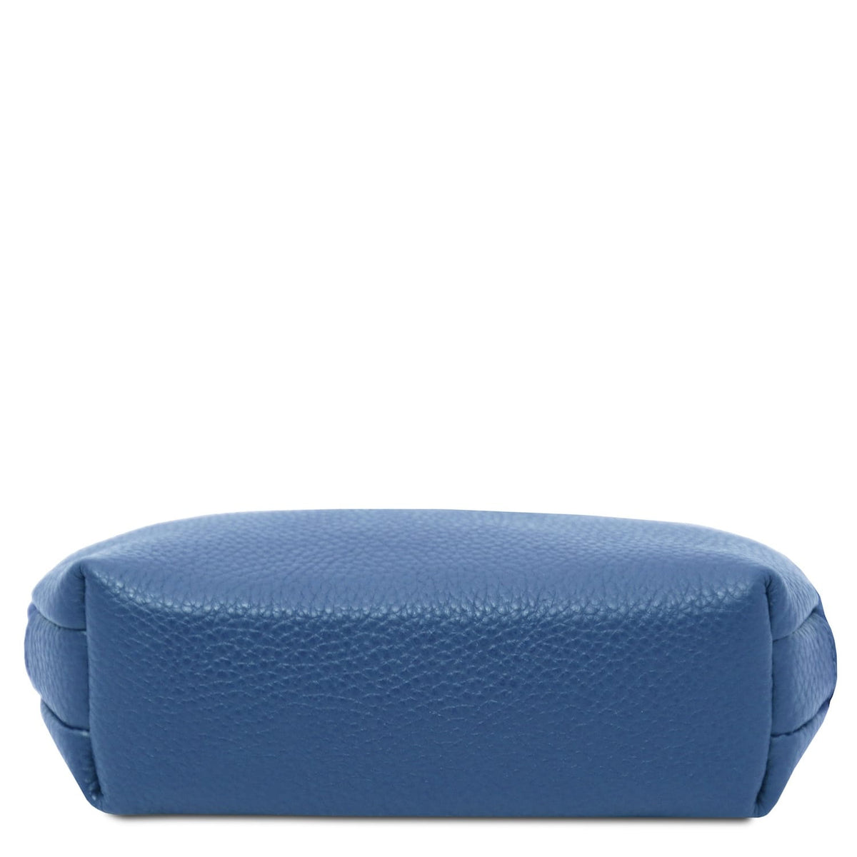 Beauty case in morbida pelle blu pieno fiore con finitura testurizzata e base strutturata