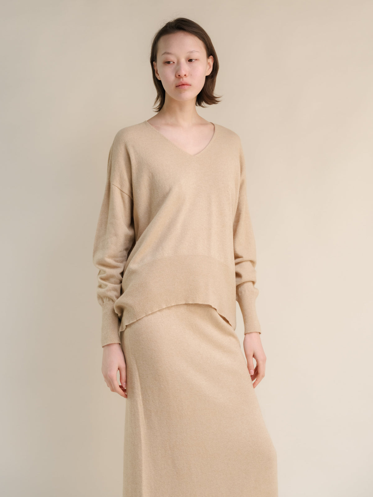 Malhas Bege / S Wool & Cashmere Mix Maxi V-Neck Sweater San Rocco Italia