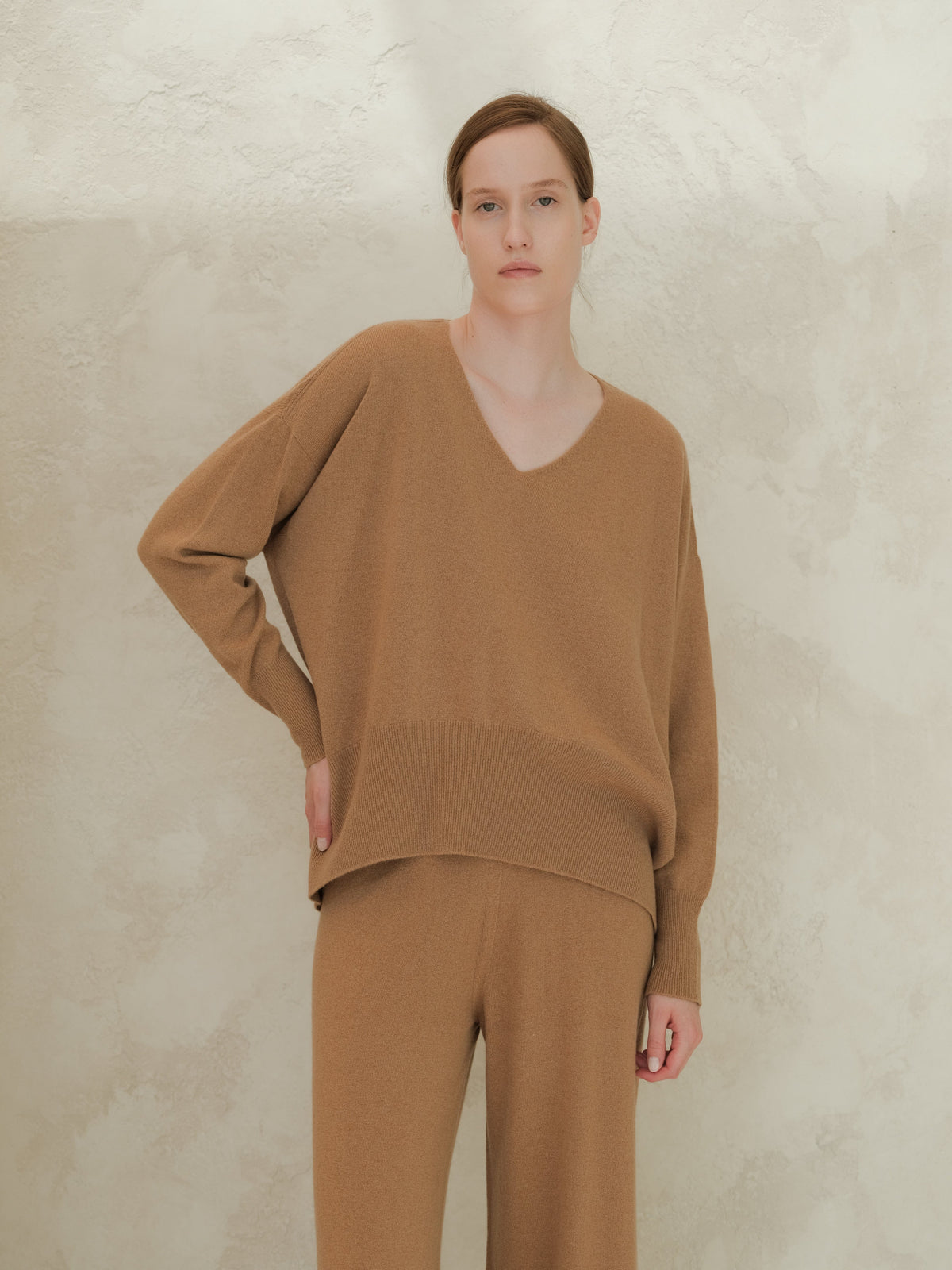 Malhas Caramel / S Wool & Cashmere Mix Maxi V-Neck Sweater San Rocco Italia
